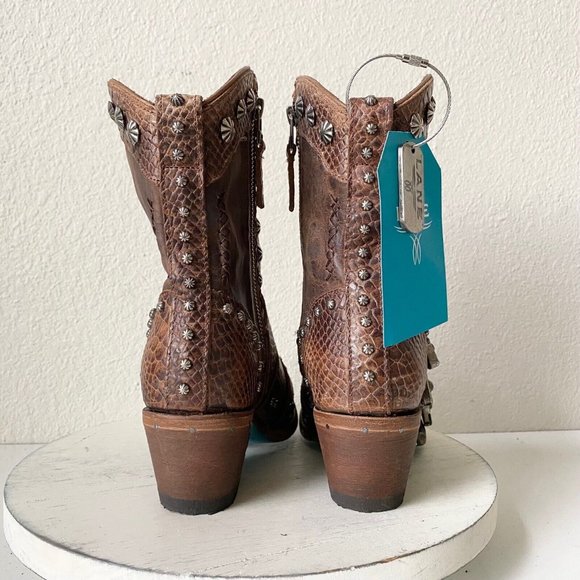 NEW SHOWDOWN Lane Boots Brown Snakeskin Cowboy Boots Western Brownbelly Size 7.5 - Picture 3 of 9